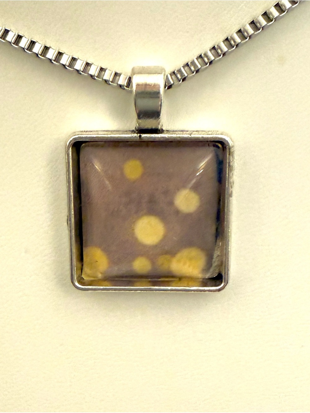 925 Sterling Silver Square Framed Art Pendant Necklace Abstract Modern Design